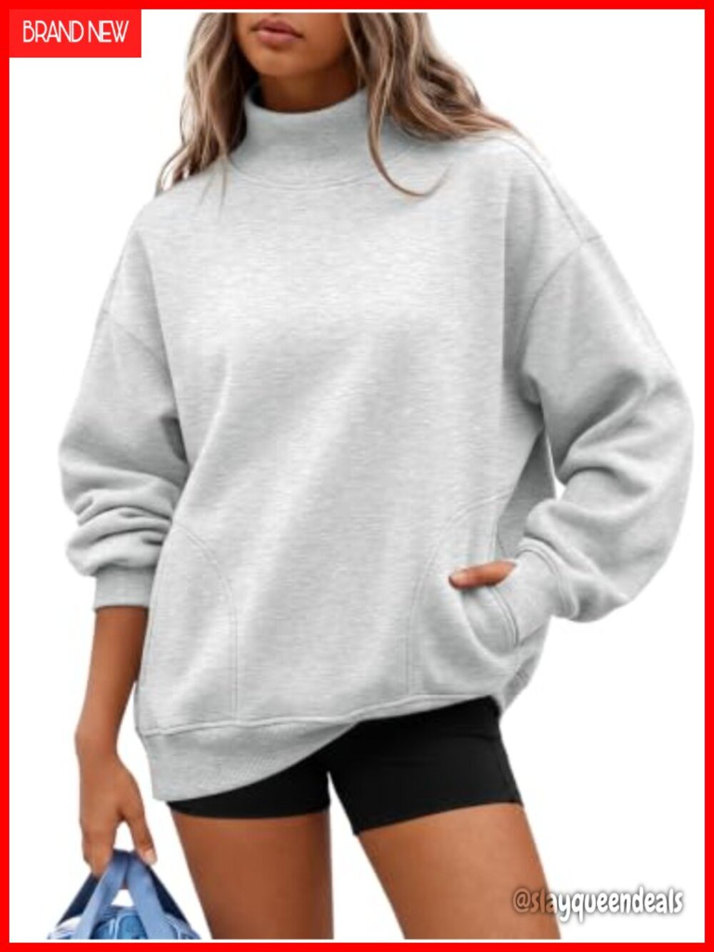 Oversized Mock Neck Sweatshirt Cotton Poly Fleece Lined Pullover